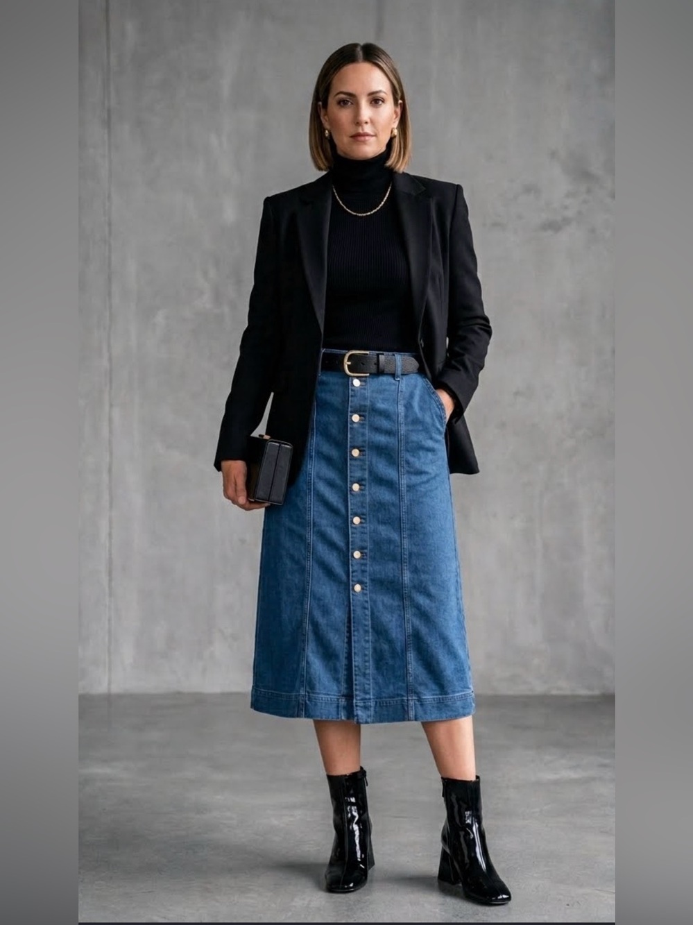 Ann Taylor Button-Front Denim Midi Skirt - Blue